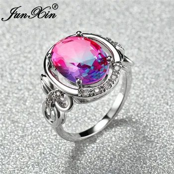 

Luxury Rainbow Fire Crystal Rings For Women Silver Color Gradient Green Blue Zircon Stone Wedding Engagement Ring Jewelry Cz