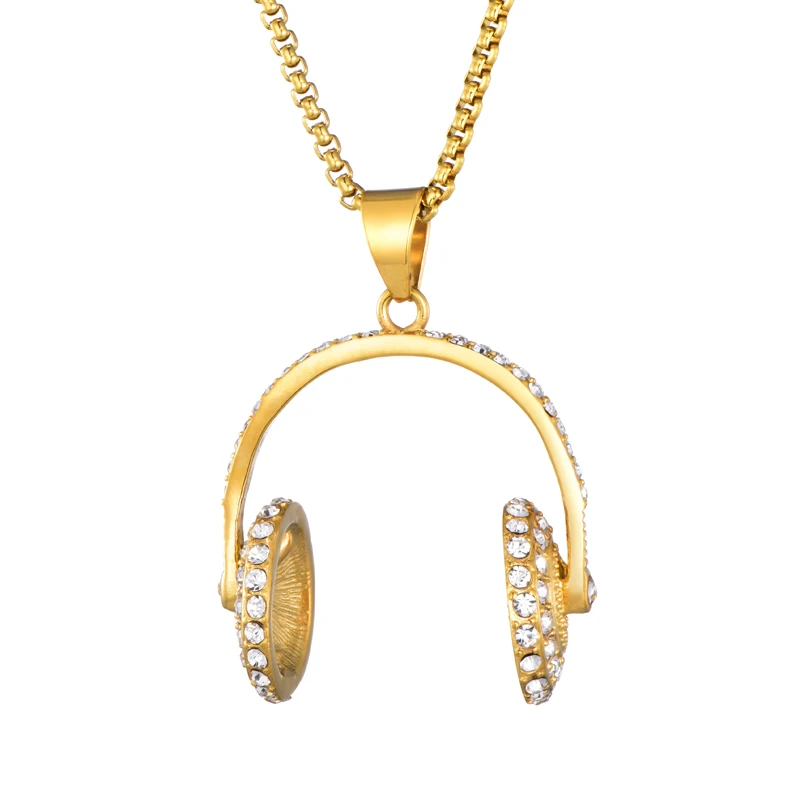 HIP Hop Gold Color Stainless Steel Bling Iced Out Rope Chain Headset Pendants &amp Necklaces for Men Jewelry | Украшения и