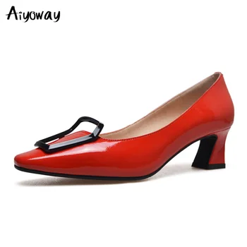 

Big Size 34-43 New Spring Autumn Women Genuine Leather Pumps Brand Square Toe Wedding Sexy Office Block Heel Shoes Aiyoway