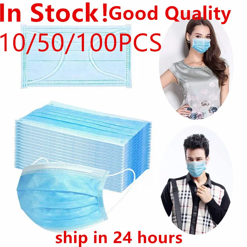 100/pcs Mask Disposable Nonwove 3 Layer Ply Filter mouth Face mask filter safe Breathable Protective masks InStock | Красота и