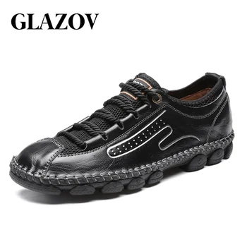 

GLAZOV Big Size 2020 Spring Genuine Leather Men's Shoes Lace-up Man Outdoor Casual Shoes Thick Bottom Stitch Non-slip Male Shoes