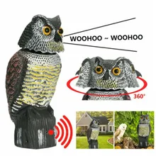 

NEW2022 Realistic Bird Scarer Rotating Head Sound Owl Prowler Decoy Protection Repellent Pest Control Scarecrow Garden Yard