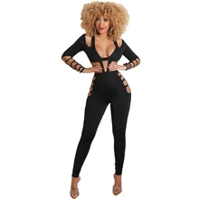 Aliexpress - 2021 Sexy Solid Hollow Out Bodycon Jumpsuit V Neck Long Sleeve Waist Cut Skinny Romper Club Autumn Outdoor One Piece