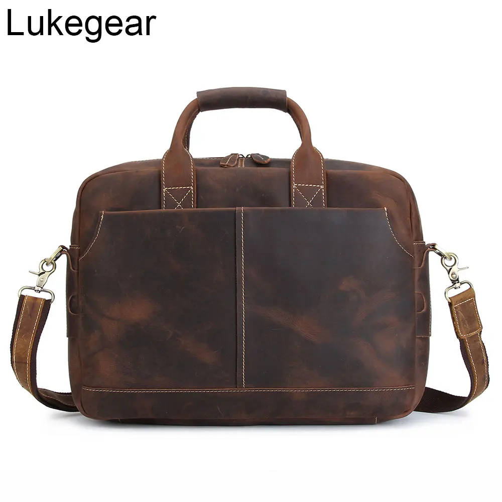 Lukegear Handgemaakte Lederen Aktetas Top Graan Koeienhuid Laptop Schoudertassen Voor Mannen Vrouwen Lukegear Handgemaakte Lederen Aktetas Top Graan Koeienhuid Laptop Schoudertassen Voor Mannen Vrouwen