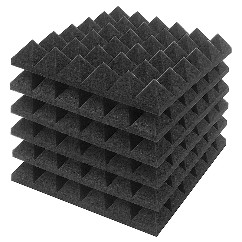 

6 Piece Charcoal Acoustic Panel Studio Foam Wedge Fireproof Insulation Liner Siding 30 x 30 x 5cm (Black)