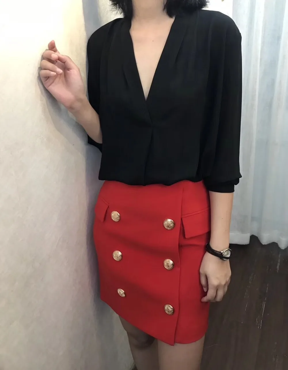 10.30 Autumn New Fashion solid package hip Double breasted blazer skirt women