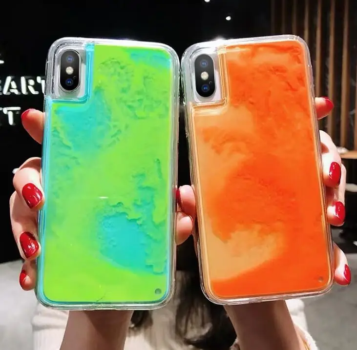 Quicksand Luminous Neon Sand Liquid phone Case for iphone 6 6S 7 8 Plus X XS 11 Pro MAX XR Glow In The Dark Glitter Cover | Мобильные