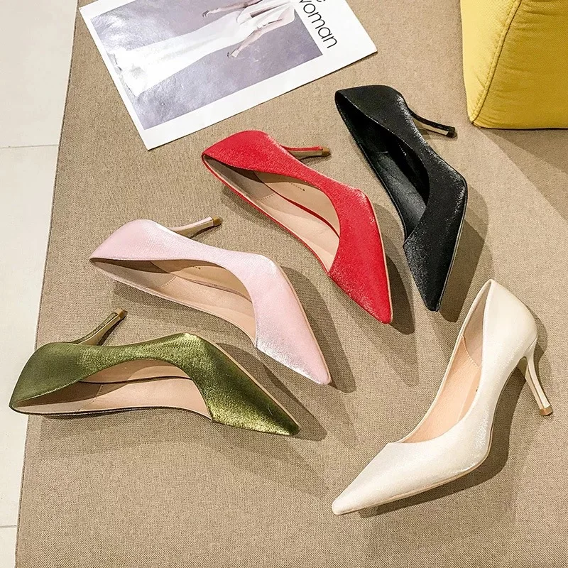 

Autumn/Winter Simply Stylish Elegant Silk Pointed Women's High Heel Pumps Shoes For Evening party Office Lady Dating Wedding