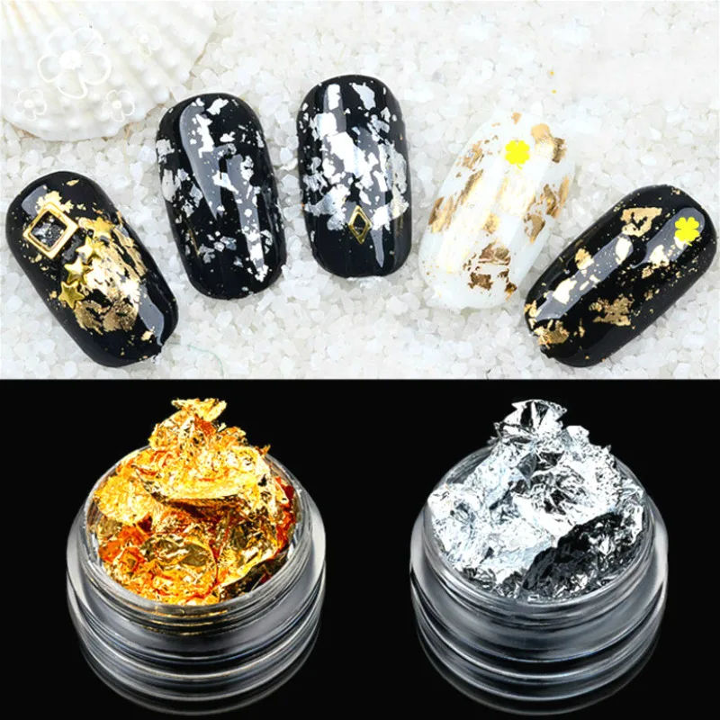 

Gold Silver Foil Nail Art Stickers Phototherapy Foils Charms Design Alloy Nailart Accessoiry Supply 3d Metal Manicure For Uv Gel