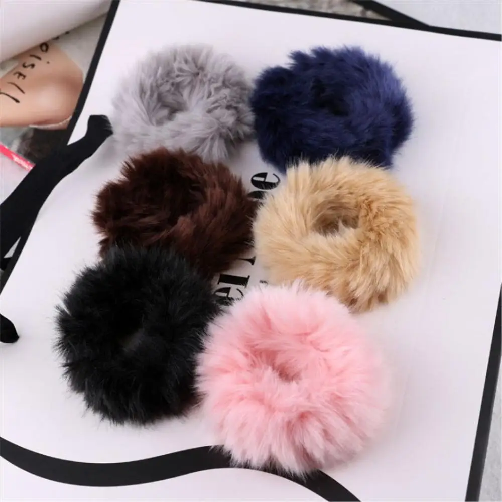 

1 pcs Candy Color Soft Fur Scrunchie Fluffy Hair Ring Ropes Rubber Band Hair Ties Women Hair Accessories Girl Headwear Headdress