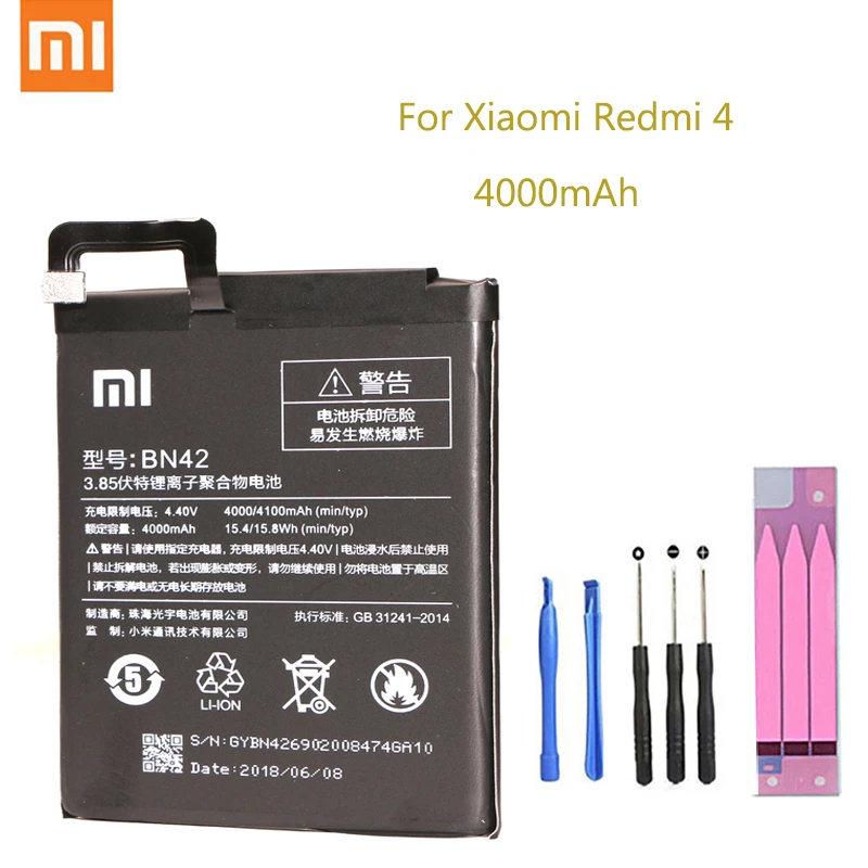 BN42 оригинальный XiaoMi телефон батарея для Xiaomi Redmi Hongmi 4 запасная 4000 мАч с