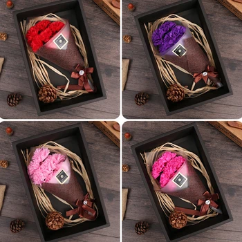 

Handmade Soap Flowers Set Bear Gift Box Mother's Day Carnation Black Gift Box Carnation Bouquet 7pcs