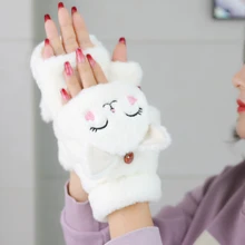 Mitaines en fourrure de lapin épaisse pour femmes et filles, gants sans doigts, en peluche, à rabat, demi doigt, gants de conduite, doux et chauds pour l'hiver 