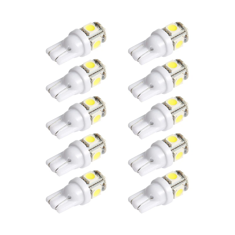 10 шт. W5W светодиодный лампочка 5 SMD светодиодный белый синий красный желтый зеленый 194 168 супер яркие клиновидные лампочки лампы 12V 5050 SMD