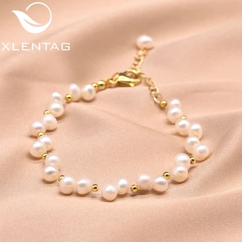 

XlentAg Handmade Fresh Water White Pearl Beads Bracelets For Women Adjustable Chains Wedding Cute Jewelry For Best Friend GB0047