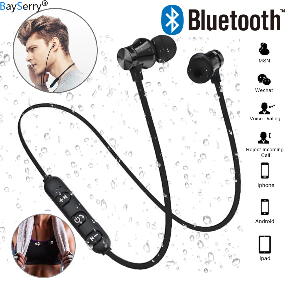 Магнитные беспроводные Bluetooth наушники стерео спортивные водонепроницаемые