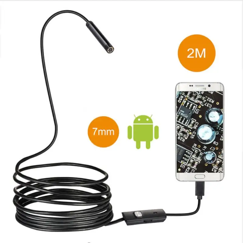 

2m 7mm Endoscope Camera Flexible IP67 Waterproof Inspection Borescope Camera for Android PC Notebook 6LEDs Adjustable