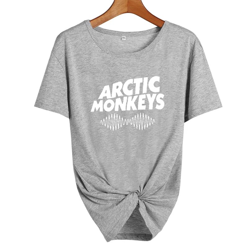 Arctic Monkey Sound Wave женская футболка Tumblr Топы панк-рок Харадзюку Tumblr Music Футболка женская черная белая футболка Femme - Цвет: gray-white