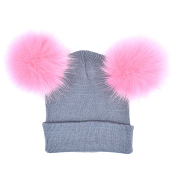 

2 Pcs Mother Child Baby Warm Winter Knit Beanie Fur Pom Hat Crochet Ski Cap New D08C