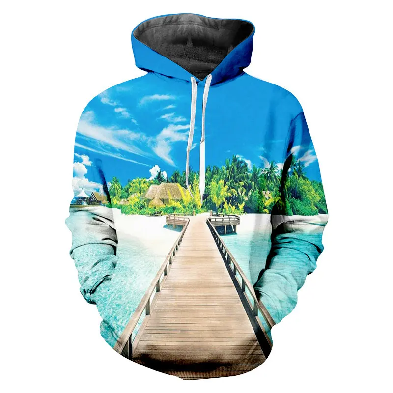 

Fashion Sky blue Men Hoodies Vacation style Hooded Pullover Tropical Hawaii 3D Print Beach scenery Men women Hoodies Sweatshirt