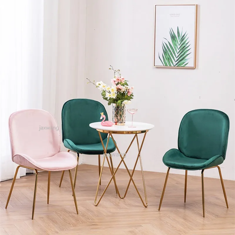 

Customizable Light Luxury Dining Chair Nordic Flannel Shell Shape Protect The Spine Coffee Shop Stool Back High Bar Chair Chairs