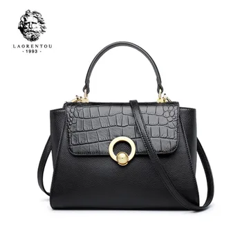 

LAORENTOU 2020 New real cowhide Crocodile pattern women Genuine Leather bag luxury handbags women bags designer leather bag