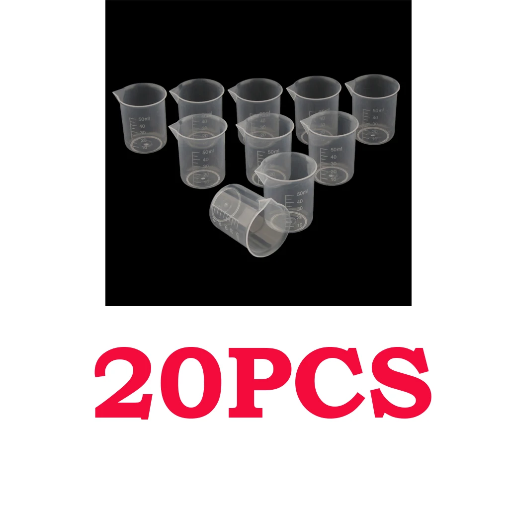 20 X Lab Plastic Graduated Measuring Beaker Liquid Cup Container 50ml