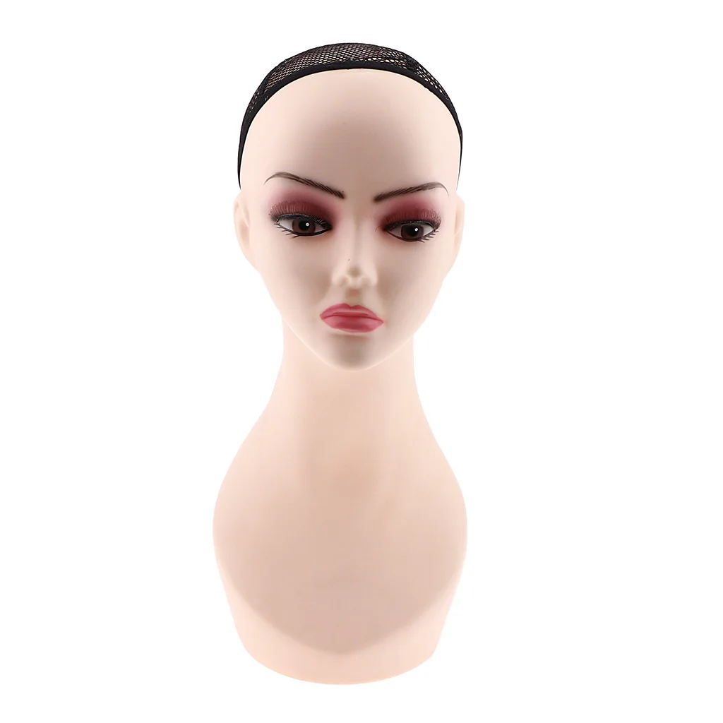 1 Piece Professional Female Flesh Tone Mannequin Head With Wig Net Cap, Long Neck Hat Scarfs Wigs Display Head