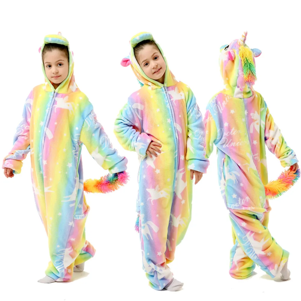 Kigurumi/детская одежда для сна с единорогом мальчиков и девочек фланелевые пижамы