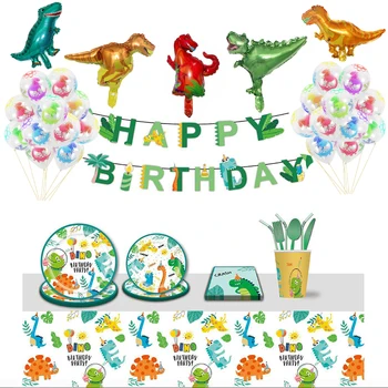 

Jungle Animals Dinosaur Theme Party Tableware Paper Cup Plate Napkin Banner Straw Tablecloth Kids Birthday Party Decoration