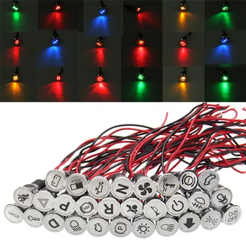 

10mm Pre-wried Metal Symbol LED Dash Panel Warning Indicator Light Signal Lamp Blinker 12V 24V 36V for Car Boat Truck yacht
