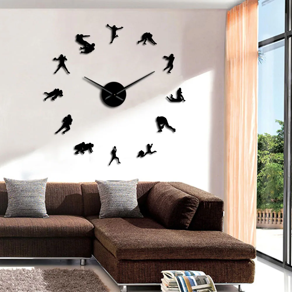 

American Football Modern Large Wall Clock Rugby Wall Art Big Time Clock Wall Watch Boys Room Sports Decor Football Player Gift