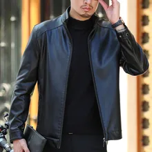Кожаные мужские куртки, одежда большого размера, тонкая кожаная куртка среднего возраста с отворотом, мужская куртка, осенне-зимняя куртка, Мужская куртка