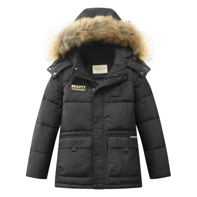 Теплое зимнее длинное Детское пальто на утином пуху 90% года детская верхняя одежда ветрозащитные пуховики для мальчиков детская одежда на рост 110-170 см