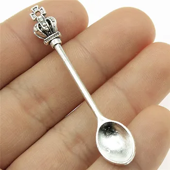 

WYSIWYG 10pcs Charms Kitchen Spoon Crown 57x9mm Antique Silver Color Pendants Making DIY Handmade Tibetan Bronze Jewelry