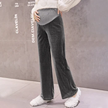

727# Autumn Corduroy Maternity Full Long Pants High Waist Belly Straight Pants Clothes for Pregnant Women Pregnancy Trousers