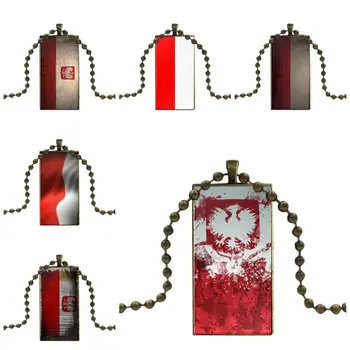 

EJ Glaze Design Fashion Vintage Glass Women Rectangle Necklace Pendants For Women Girls Handmade Poland Flag