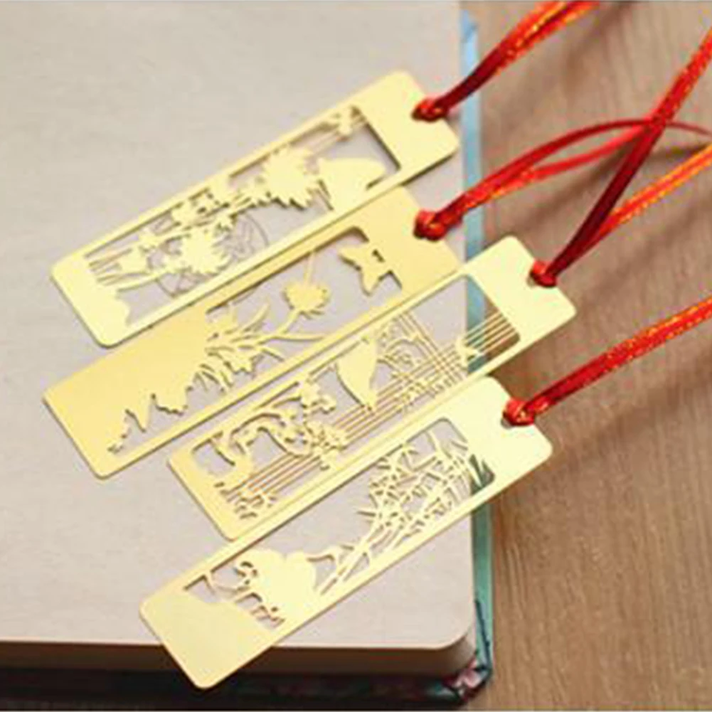 Школьный бамбуковый дизайн, практичные канцелярские принадлежности для студентов, подарок, изысканная металлическая структура, вырезание, Закладка, портативная для чтения