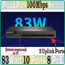 10 портов 2 порта связи 8 poe 83 Вт 100 Мбит/с MCU PoE коммутатор для интернет-сети LAN Hub полный/половина дуплексный обмен Авто MDI/MDIX