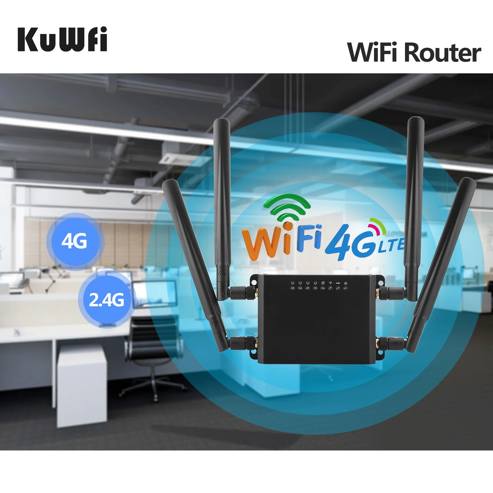 KuWfi WE826 4G WiFi Router CAT4 150Mbps LTE CPE Wireless Car Wifi Router Repeater Strong Wifi Signal With APN &4*5dbi Antenna