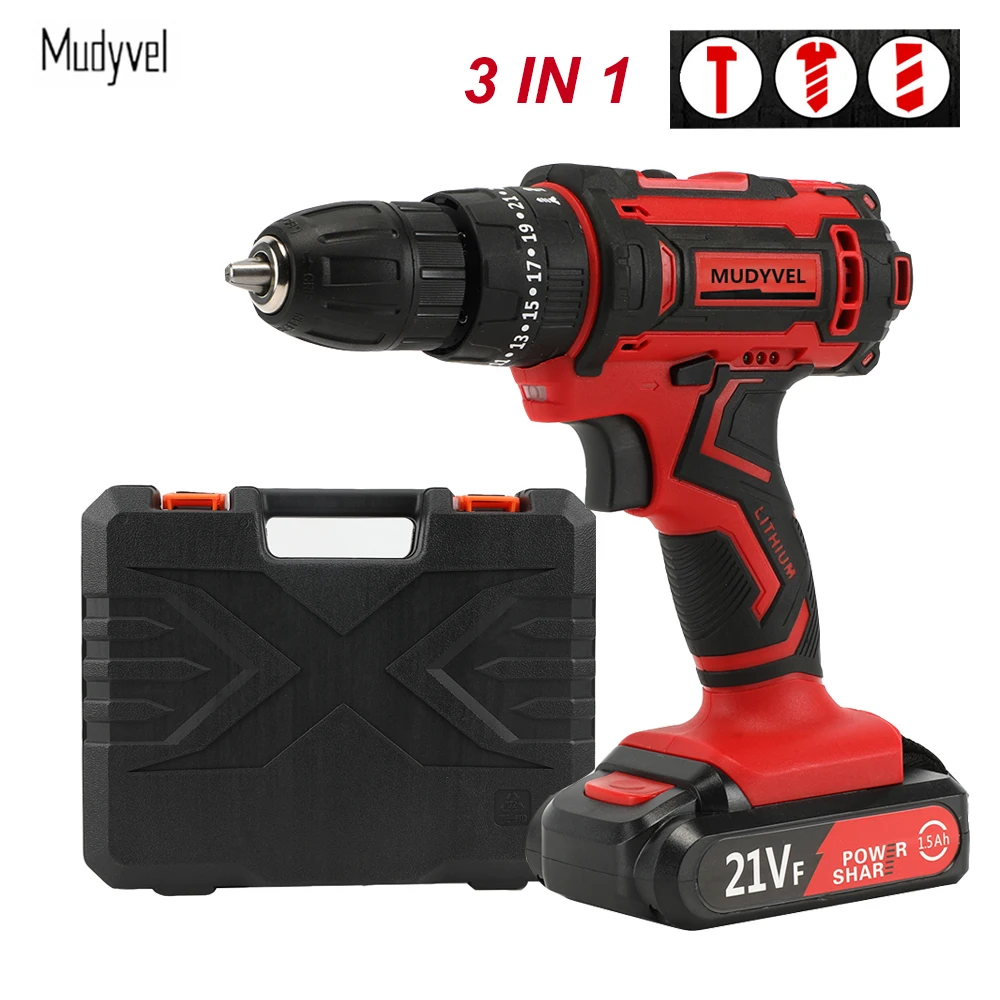 

Cordless Drill 21V Power Tools 3 IN 1 With Impact Function Rotary Tool Electric Screwdriver