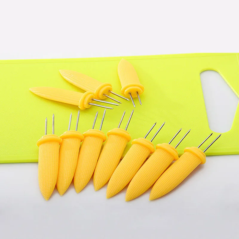 10PCS/set Fruit Forks Kitchen Gadgets Stainless Steel Corn Holders Fork Camping Accessories Multi-Function Barbecue Tools