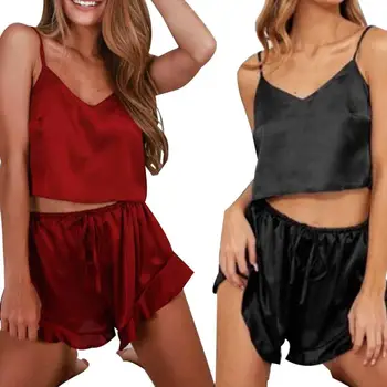 

Women European Spaghetti Strap 2pcs Backless Pure Color Clothes Sets