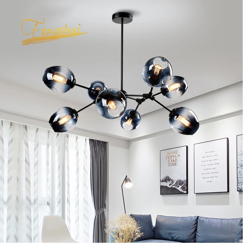 Nordic Glass LED Chandelier Lighting Modern LOFT for Living Room Bedroom Hanging Lamp Ball Kitchen Luminaire Luster | Освещение