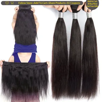 

1/3/4 Straight Brazilian Hair Weave Bundles Middle Ratio Remy Hair Extension 30 40 Inch Double Drawn Human Hair Bundles Deals