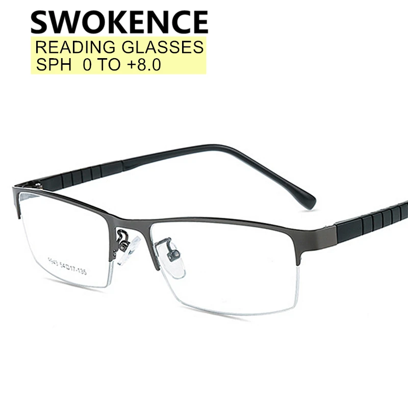 SWOKENCE Prescription Reading Glasses SPH 0 to +8.0 Men Women Fashion Alloy Half Frame Optical Spectacles For Presbyopia WPR13 |