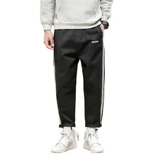 Осень стиль стильный сбоку полосатый Для Мужчин's Повседневное брюки Для Мужчин's корейско-Стиль записная книжка С ПЕРЕПЛЕТОМ с Fit прямого кроя модные брюки для девочек