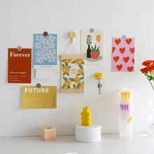 

Korean Ins Colorful Flower Art Postcard Chinese Characters Home Decor Poster Wall Sticker Photo Props Decorative Card 15 Sheets