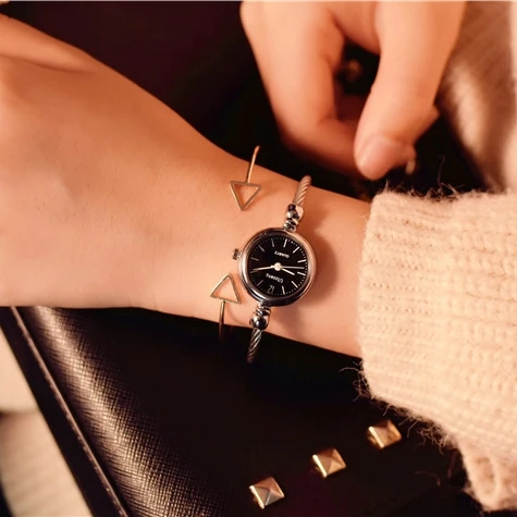 Модный браслет-цепочка, женские часы, очаровательный дизайн, женские наручные часы, Ulzzang, роскошный бренд, маленькие женские кварцевые часы, подарки - Цвет: Silver black