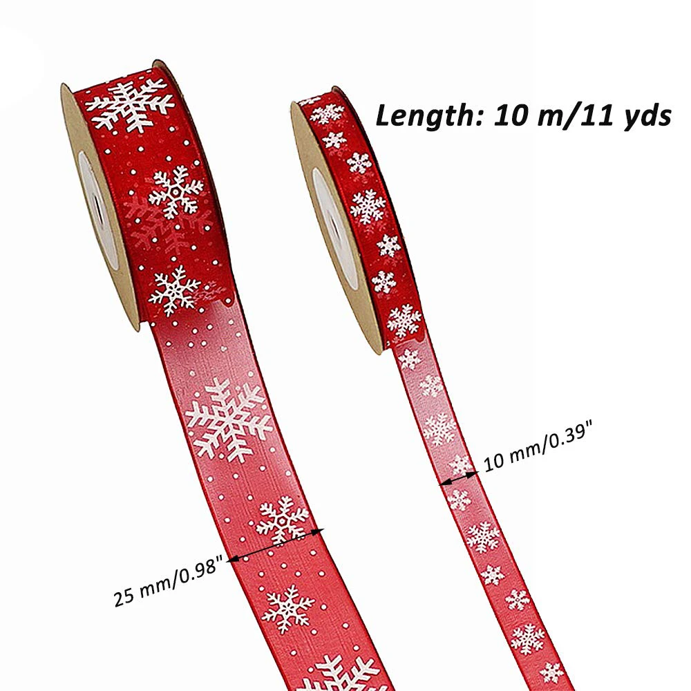 11Yards 10mm/25mm White Red Snowflake Organza Ribbon DIY Bownot Gift Wrapping Party Christma Ribbons Decoration For Wedding